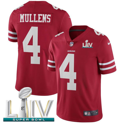 San Francisco 49ers Nike #4 Nick Mullens Red Super Bowl LIV 2020 Team Color Youth Stitched NFL Vapor Untouchable Limited Jersey